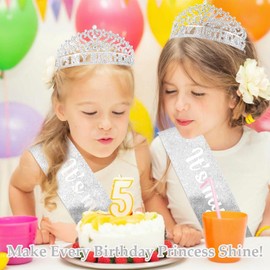CUBACO Silver Its My Birthday Sash and Crown for Women Girls Birthday Accessories for Women Princess Tiara Crown for Adult Woman Party Favors Decorations