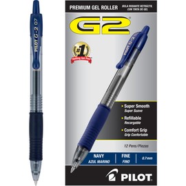 Bolgrafos Pilot G2 Premium de Gel, Punta Fina 0.7 mm, Color Azul Marino, Juego de 12 - Ideal para Escuela, Diario y Escritura en la Oficina           