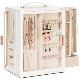 Large Jewelry Box for Women Girls,Big Leather Jewelry Organizer for Necklaces Rings Earrings Gift Bracelets Storage with Drawer,Great Gift for Her