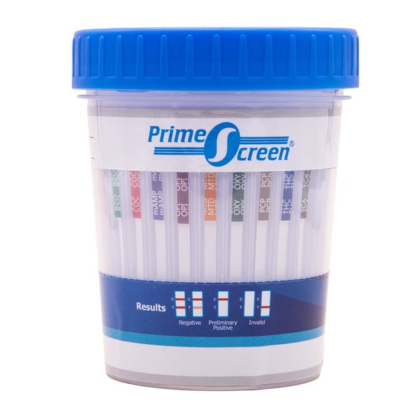 Prime Screen® Multi-Drug Urine Test Cup - 12 Panel drug test - Instant Testing Marijuana (THC),OPI,AMP, BAR, BUP, BZO,COC, mAMP, MDMA, MTD, OXY, PCP - [5 Pack]