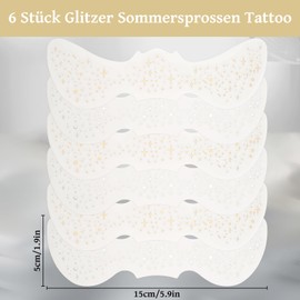 Face Tattoo Carnival, Glitter Festival Make Up Tattoos, Waterproof Freckles Freckles Tattoo in Gold for Women (Silver, 6 Sheets)