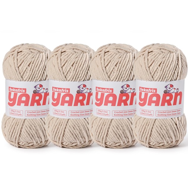 Plush Chunky Chenille Yarn for Crocheting, Soft Fluffy Velvet Yarn
