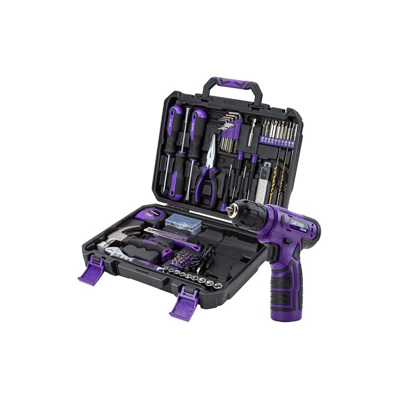 CARTMAN 150-Piece Household Tool Set, 8V Cordless Drill Driver Kit,