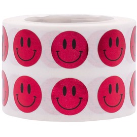 1/2" Inch Small Metallic Rose Happy Face Labels, 1,000 Total Adhesive Stickers on a Roll, Perfect for Kids Classroom Incentives, Motivational Chart Use