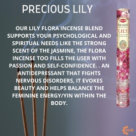 HEM Incense sticks PRECIOUS LILY Full box of 6 with DHS incense stick holder for Yoga, Meditation, Healing, Spirituality, Aromatherapy, Incense Spa and Relaxation……