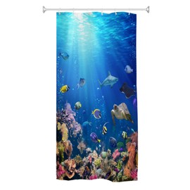 goodbath Narrow Shower Curtain 90cm Wide,Ocean Underwater World Tropical Anti Mould Waterproof Fabric Bath Curtains for Bathroom Bathtub, 90 x 180 cm,Bright Blue