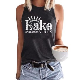 Lake Life Tank Tops Women Casual Summer Sleeveless Graphic Lake Mode Tank Vest Shirt Funny Vacation Holiday Tee Tops (X-Large, Gray-1)