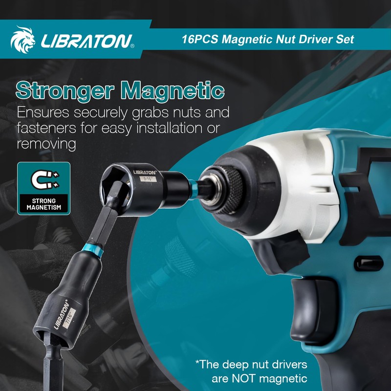 LIBRATON Magnetic Nut & Driver Set, 16pc Impact Driver Bit