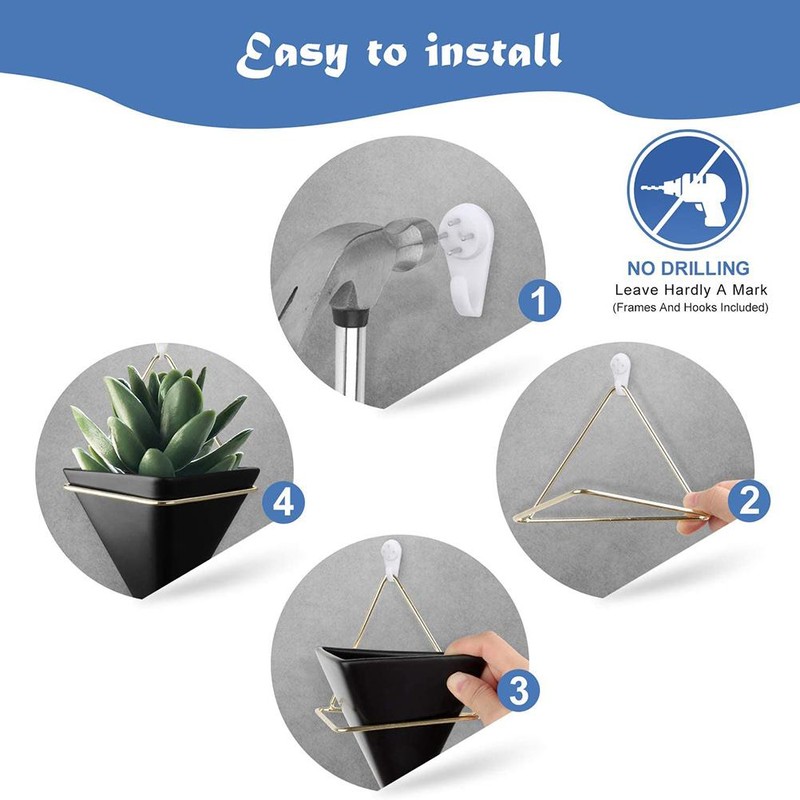 2Pcs Nordic Ceramic Wall Planter Triangular Mini Succulent Planter Hanging