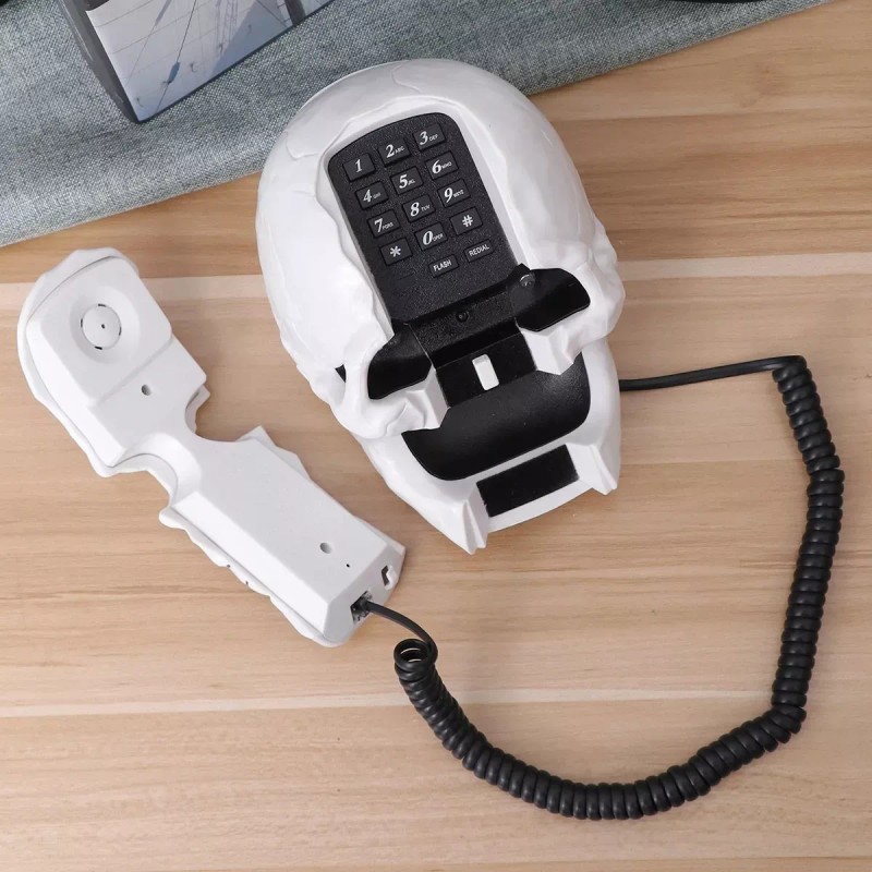 TechMel Telefono De Casa Fijo Forma De Craneo Calavera Blanca