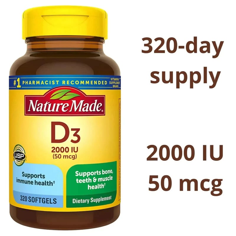 Nature Made Vitamin D3 2000 IU (50 mcg), Dietary Supplement