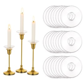Glasseam Glass Candle Drip Protectors for Candle Stick Holder, Clear Bobeches for Chandeliers Set of 24, Round Bobeche Candle Guards for Taper Candle Holder, Wax Catchers for Candles Dining Room Decor