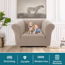 Turquoize Stretch Chesterfield Style Chair Covers for Living Room 1 Piece Chair Slipcover Soft Non Slip Sofa Cover Couch Cover with Thick Jacquard Fabric Pet Furniture Protector (Chair, Sand)