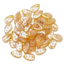 100pcs 10x18mm Leaf Glass Beads AB Color Leaves Crystal Beads Gemstone Charms Moonstone for DIY Lampwork Suncatchers Jewelry Making Ornaments (Gold)