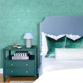 VEELIKE Aqua Glitter Peel and Stick Wallpaper Aqua Glitter Contact Paper for Walls Room Decor Cabinets Removable Sparkly Glitter Wallpaper 15.7''x354'' Adhesive Glitter Fabric Wallpaper for Bedroom