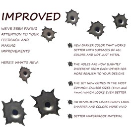 3 Sets of Bullet Hole Stickers - Total of 36 Different Caliber Decals - Great for Your Car Truck Fridge Crafts Arts Crafts Walls Bumpers