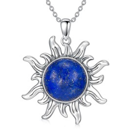 AXELUNA Lapis Lazuli Sun Necklace for Women Men S925 Sterling Silver Sun Pendant Jewellery Gift for Mother Wife, Sterling Silver, No Gemstone