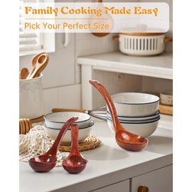 EORTA 3 Size Deep Wooden Spoons for Cooking serving, Wooden Ladles for Soup, Teak Ladle with Long Handle, for Kitchen Cookware Utensil, Kitchen Soup Scoop