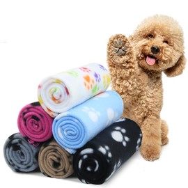 6 Pack Pet Blankets, Dog Cat Cushion, Soft Warm Fleece Girls Female Puppy Kittie Sleep Blanket Pad Bed Cover with Paw Print(60 x 70cm/23.6 x 27.6 inch)