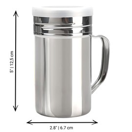 Stainless Steel Large Salt Shaker Duster - Multipurpose Sugar Salt Shaker And Popcorn Sprinkler - Medium Sifter With Lid, Easy-Grip Handle | 14 Oz - Pack Of 2