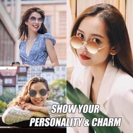 Pack of 3 Sunglasses Retro Men's Sunglasses Round Sunglasses Round Women's Sunglasses Men Polarised Vintage Metal Frame Driving Glasses Unisex Glasses UV400 Protection, black