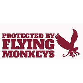 2 Pack - Protected by Flying Monkeys - Decal Vinyl Sticker Graphics for Car Truck SUV Van Wall Window Laptop - 5.5" W X 2" H Crimson HGC3079.08