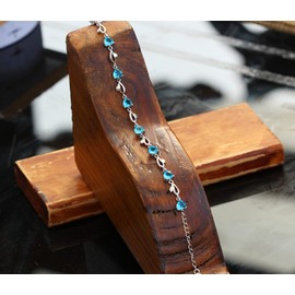 findout Amethyst Red, Pink, Blue, White Crystal Heart Silver Bracelet for Women Girls, Silver, Heart blue