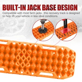 BUNKER INDUST Off-Road Traction Boards with Jack Base,Pair Recovery Track 4X4 Jeep Truck Emergency Tire Traction Mat with Bag -Sand, Mud, Snow Tracks Orange Traction Pad (Gen 7th)