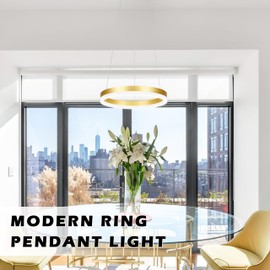 Mccokaige 12" Gold Led Ring Chandelier Ring Modern Led Chandelier Modern Pendant Lights Adjustable Height Light Contemporary Light Fixture for Kitchen Island Bedroom Kitchen Island Dining Room