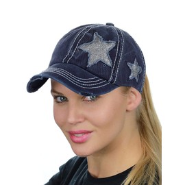 Gorra de béisbol ajustable con diseño de estrella brillante, ideal para que uses con tu rodete o cola de caballo, de C.C., Marino, Talla única