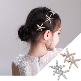 Elegant Pearl Rhinestone Starfish Hair Clips,4 PCS Gold Silver No Slip Bridal Hair Accessories for Wedding Beach Mother's Day Mermaid Hairpins for Women Girls