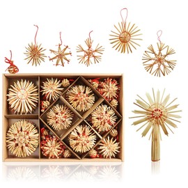 Com-four® Straw Star Christmas Tree Decoration, Straw Pendant for Christmas Tree, Natural Christmas Tree Decoration
