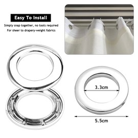 Pack of 20 Eyelets for Curtains Diameter 33 mm Curtain Eyelet Rings Plastic Eyelets for Curtains Rings for Rod for Window Curtain, Shower Curtain, Home Accessories Decoration (Silver)