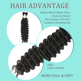 Human Braiding Hair Mix Synthetic Curly Boho Hair for Braiding, 18 Inch Boho Braids 4 Bundles 110g/Bundle Wet and Wavy Deep Wave Bulk Extensions for Black Women (4#, 18 Inch 4 Bundles)