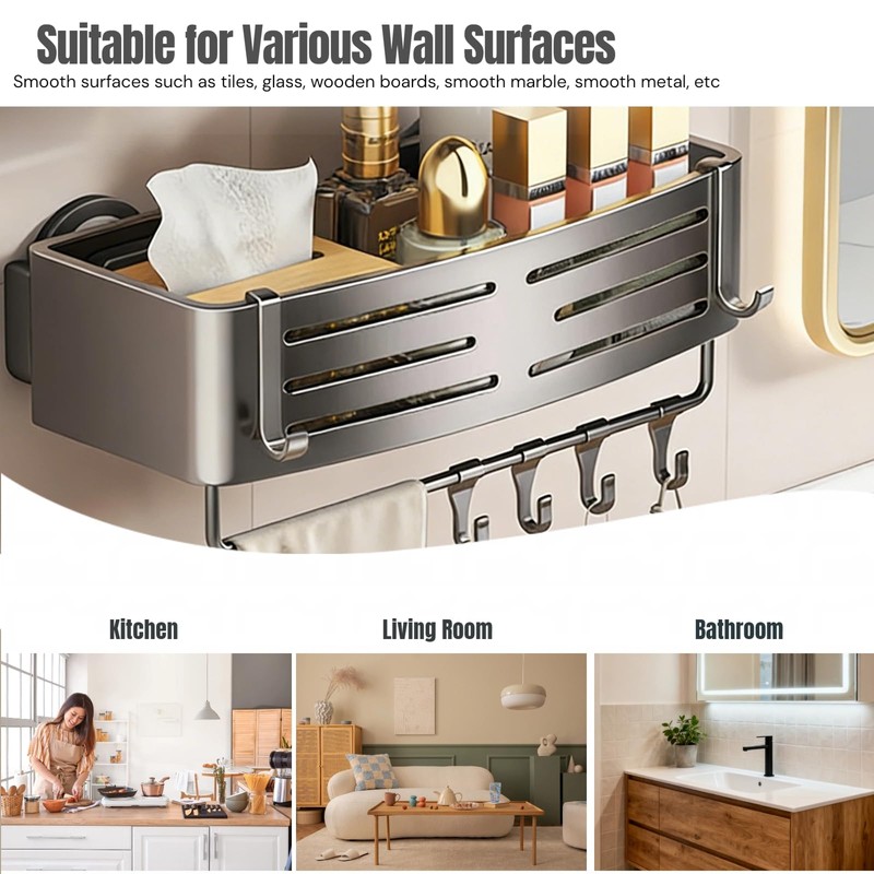 2Pcs Corner Shower Shelf Caddy Suction Cup, No Drill Hole