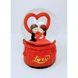 Musical Love Couple Snow Globe - 100mm Wind Up Decoration for Christmas, Weddings & Anniversaries, Home Decoration - Ideal Adult Gifts & Ornaments by JR23047 (Design B)