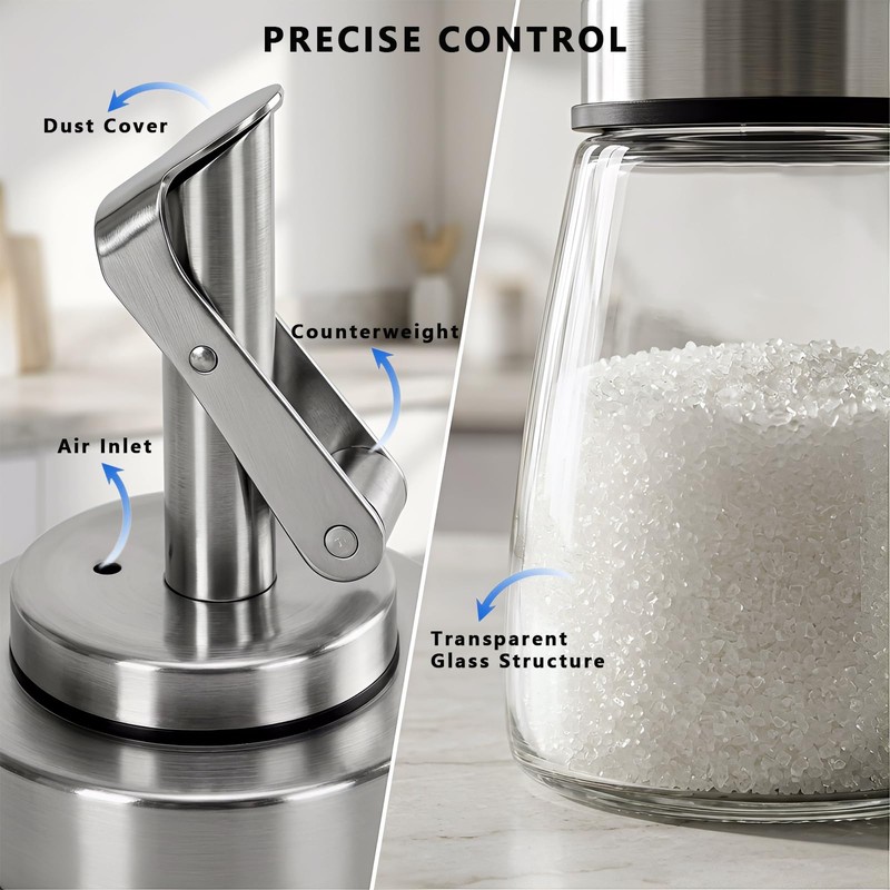 2 Pack Airtight Glass Sugar Dispenser, 6 Oz Auto Pour