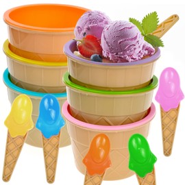 Bakiauli Pack of 6 Ice Cream Bowls with Spoons, Reusable Ice Cream Cups, Dessert Bowls, Cute Colourful Ice Cream Cups for Family, Camping, Party (Over 280 ml)