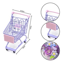 XNHIU Mini Supermarket Handcart Shopping Cart Desk Storage Toys Metal Shopping Grocery Handcart Mini Brands Food Table Decor for Kids Adults (Pink)