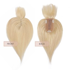 MY-LADY Human Hair Toppers for Women Real Remy Hair 150% Density 7 * 13CM Silk Base with Bangs Clip in Hair Pieces Straight Hairpiece for Thinning Hair 12 Inch #613 Bleach Blonde