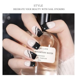 JMEOWIO Gel Nail Stickers Black White Glitter French Tip Semi Cured Gel Nail Strips Wraps UV/LED Nails Art Design Decoration Accessories