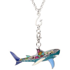 NEWEI Floral Enamel Shark Necklace Pendant for Women Girls Teens Cute Ocean Shark Gift (Blue)