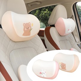 UINSUE Car Headrest Pillow 2PCS Auto Headrest Cushion Memory Foam Car Seat Neck Pillow - Comfort and Style On The Go Memory Foam Head Pillow Bear and Bunny Neck Support (Bear & Rabbit)