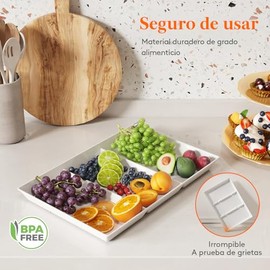 Bandeja de servir dividida Lifewit de pástico, 6 piezas, Color blanco, Bandejas reutilizables para comida, Servir té/bebidas/aperitivos/cena, para cocina, bar, restaurante, 38.1 x 25.4 cm