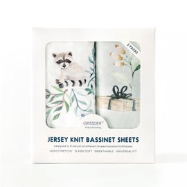 Stretchy Bassinet Mattress Sheets, Ultra Soft Bassinet Sheet 2 Pack, Universal Fitted for Oval Hourglass Rectangular Bassinet Mattress Pad Safe and Snug, Stylish Print Baby Sheets
