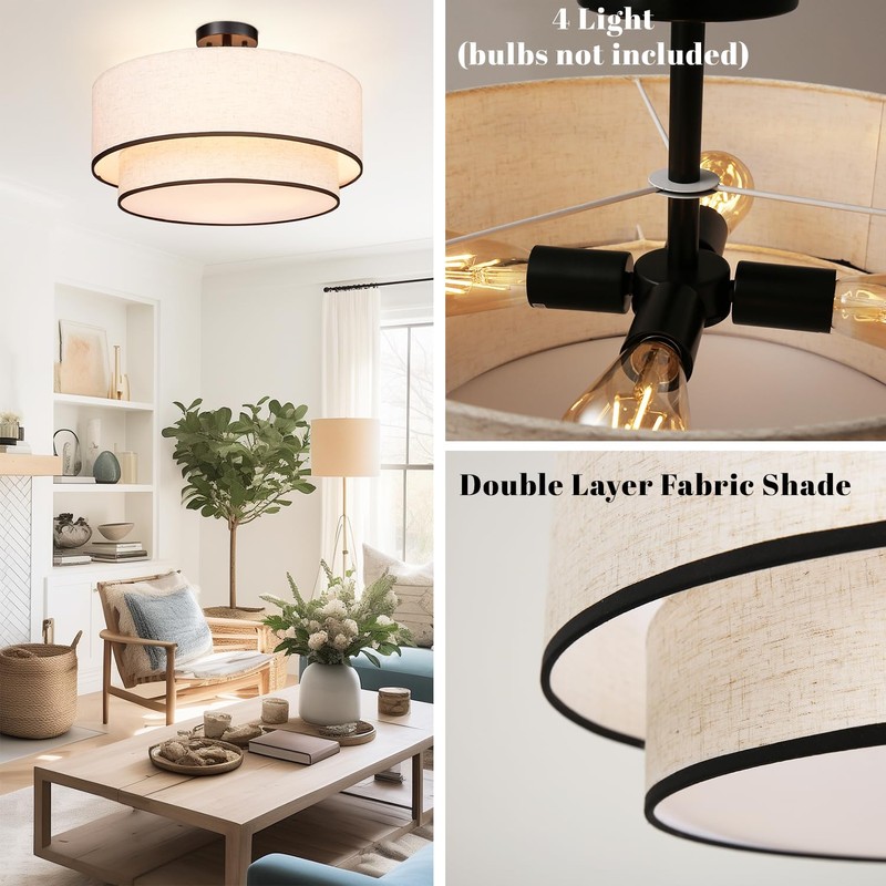 Hamilyeah 20 inch Semi Flush Mount Ceiling Light Fixture with