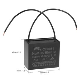 uxcell Ceiling Fan Capacitor CBB61 24uF 350V AC 2 Wires Metallized Polypropylene Film Capacitor 58x48x30mm for Electric Fan Pump Motor Generator