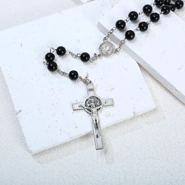 MAIGO Rosary Beads - Pink Rosary Beads Catholic Women Smooth Beads Catholic Cross Necklace Religious Jewelry Catholic Jesus Cross Pendant Necklace Jesus Cross Chain Rosery Catholic Silver Necklace