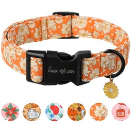 Fall Dog Collar, Unique Style Paws Floral Dog Collar with a Cute Sunflower Pendant, Fancy Pet Gift for Holiday, Suitable for Small, Medium, Large Boy Girl Dogs