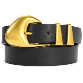 XZQTIVE Women's Leather Belts for Jeans Dress Pants Black Brown Belts for Women Ladies Waist Belts with Gold Buckle